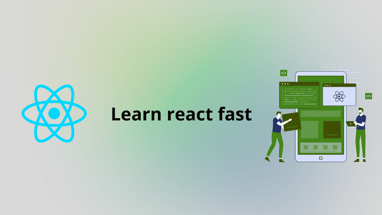 React logo and animated graphic for complete beginners guide to React.